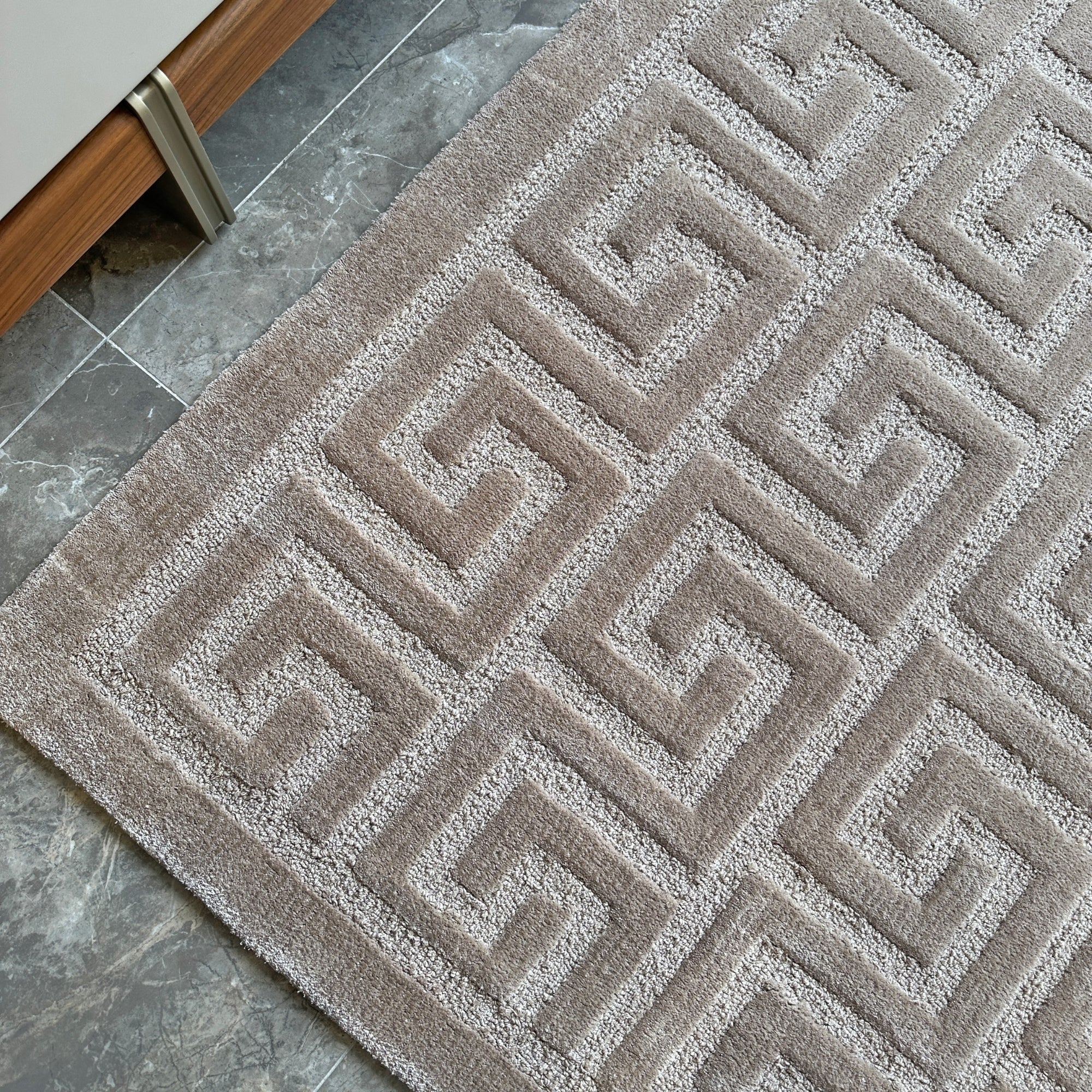 Handmade Wool Rug Tuft Weaving, Sustainable Contemporary Carpet, Beige Square Design, Rectangular Shape, Custom Made On-Demand in Turkiye_ETUGENE_Parquet-003-B-D-3-Floor
