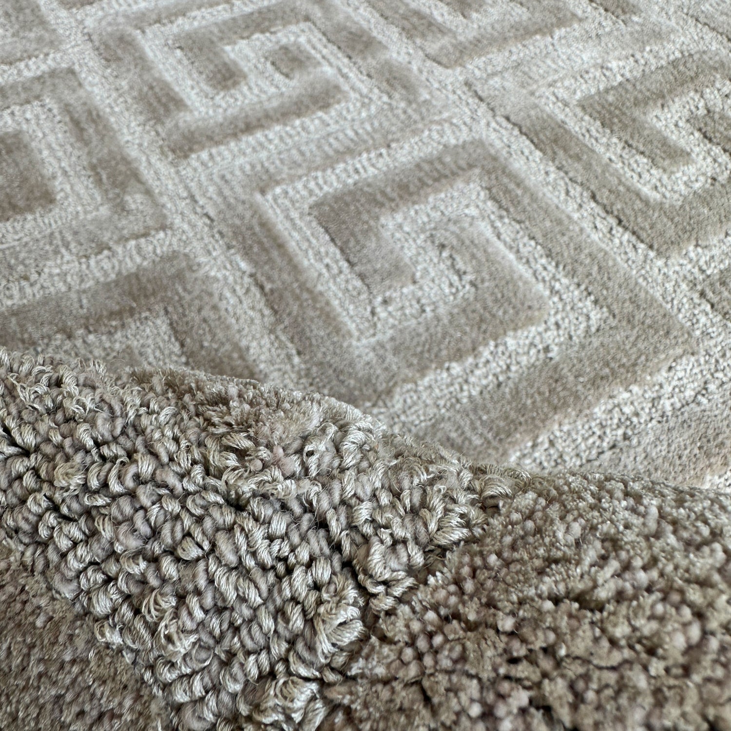 Handmade Wool Rug Tuft Weaving, Sustainable Contemporary Carpet, Beige Square Design, Rectangular Shape, Custom Made On-Demand in Turkiye_ETUGENE_Parquet-003-B-D-3-Tuft