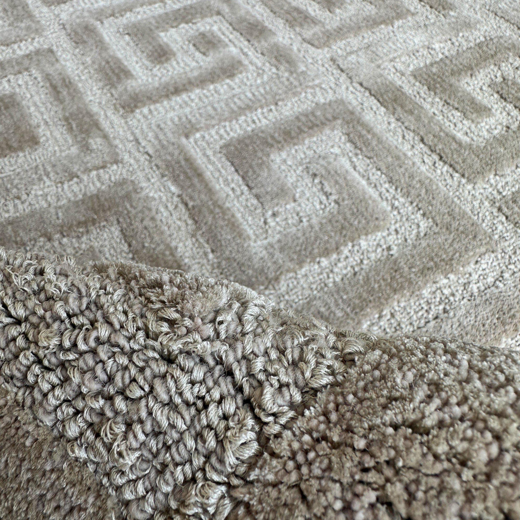 Handmade Wool Rug Tuft Weaving, Sustainable Contemporary Carpet, Beige Square Design, Rectangular Shape, Custom Made On-Demand in Turkiye_ETUGENE_Parquet-003-B-D-3-Tuft