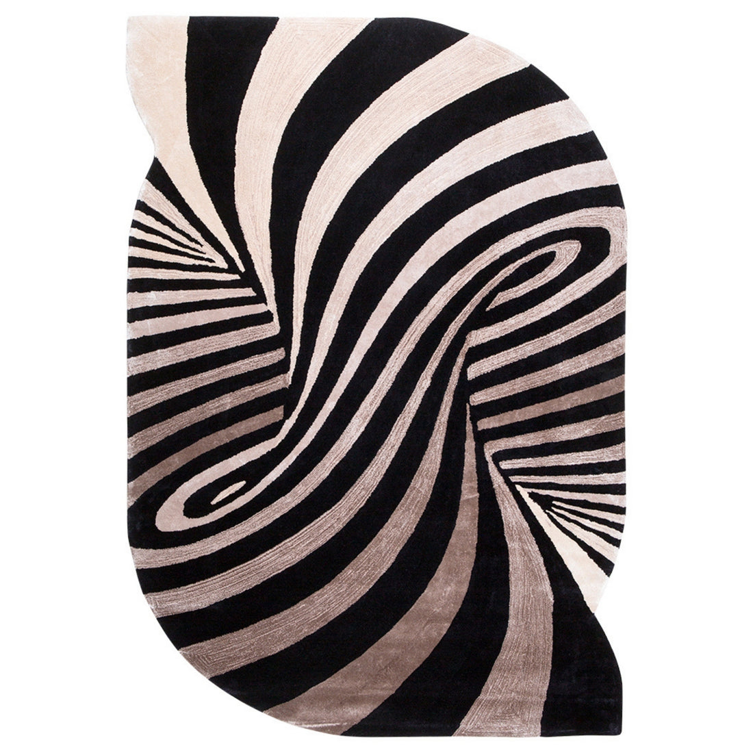 Handmade Wool Rug Tuft Weaving, Sustainable Contemporary Carpet, Black Brown Swirl Design, Irregular Shape, Custom Made On-Demand in Turkiye_ETUGENE_Weave-002-C