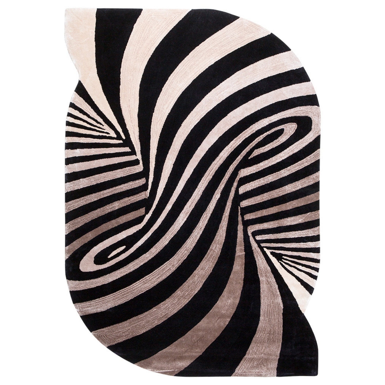 Handmade Wool Rug Tuft Weaving, Sustainable Contemporary Carpet, Black Brown Swirl Design, Irregular Shape, Custom Made On-Demand in Turkiye_ETUGENE_Weave-002-C