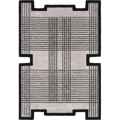 Handmade Wool Rug Tuft Weaving, Sustainable Contemporary Carpet, Black Lines, Irregular Shape, Custom Made On-Demand in Turkiye_ETUGENE_Karre-002-K-D-7