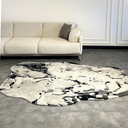 Handmade Wool Rug Tuft Weaving, Sustainable Contemporary Carpet, Black Rock Shape, Irregular Shape, Custom Made On-Demand in Turkiye_ETUGENE_Rock-001-A-Home