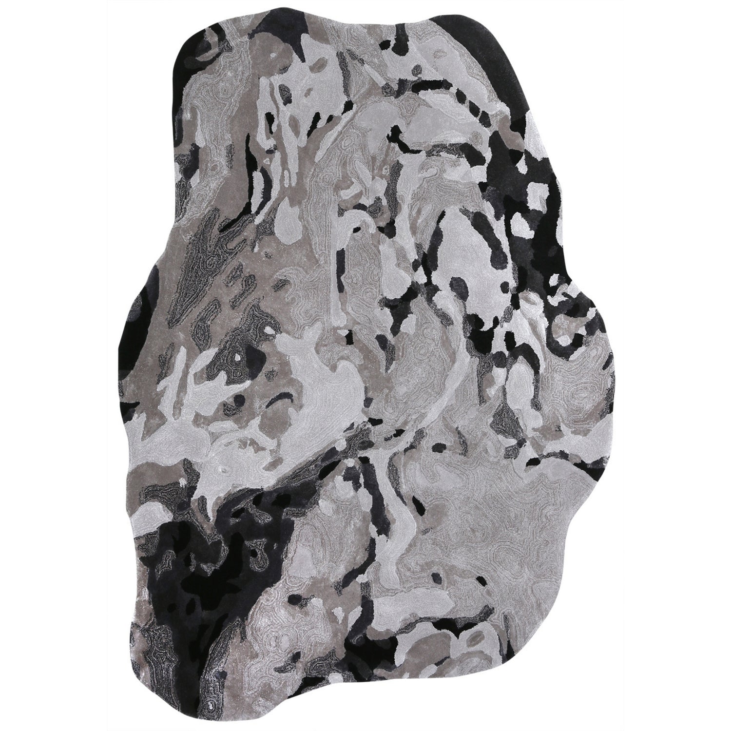 Handmade Wool Rug Tuft Weaving, Sustainable Contemporary Carpet, Black Rock Shape, Irregular Shape, Custom Made On-Demand in Turkiye_ETUGENE_Rock-001-A