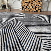 Handmade Wool Rug Tuft Weaving, Sustainable Contemporary Carpet, Black Three-Dimension Design, Rectangular Shape, Custom Made On-Demand in Turkiye_ETUGENE_Trace-004-A-Black-Home