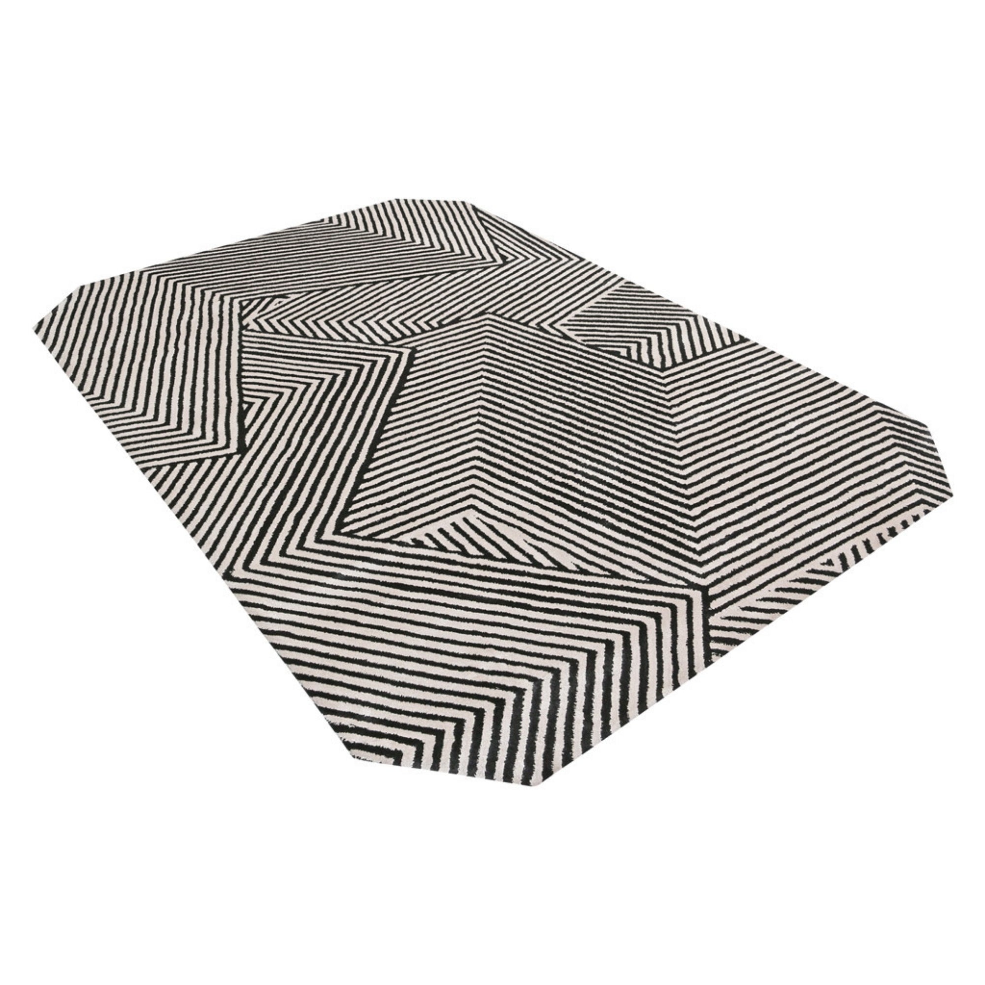 Handmade Wool Rug Tuft Weaving, Sustainable Contemporary Carpet, Black Three-Dimension Design, Rectangular Shape, Custom Made On-Demand in Turkiye_ETUGENE_Trace-004-A-Black-Horizontal