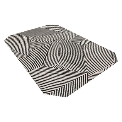 Handmade Wool Rug Tuft Weaving, Sustainable Contemporary Carpet, Black Three-Dimension Design, Rectangular Shape, Custom Made On-Demand in Turkiye_ETUGENE_Trace-004-A-Black-Horizontal