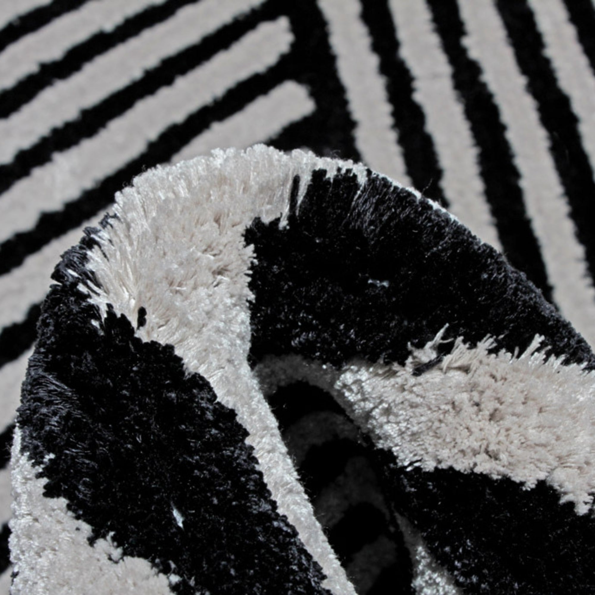 Handmade Wool Rug Tuft Weaving, Sustainable Contemporary Carpet, Black Three-Dimension Design, Rectangular Shape, Custom Made On-Demand in Turkiye_ETUGENE_Trace-004-A-Black-Tuft