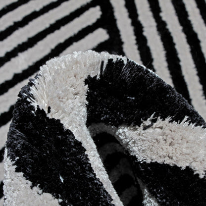 Handmade Wool Rug Tuft Weaving, Sustainable Contemporary Carpet, Black Three-Dimension Design, Rectangular Shape, Custom Made On-Demand in Turkiye_ETUGENE_Trace-004-A-Black-Tuft