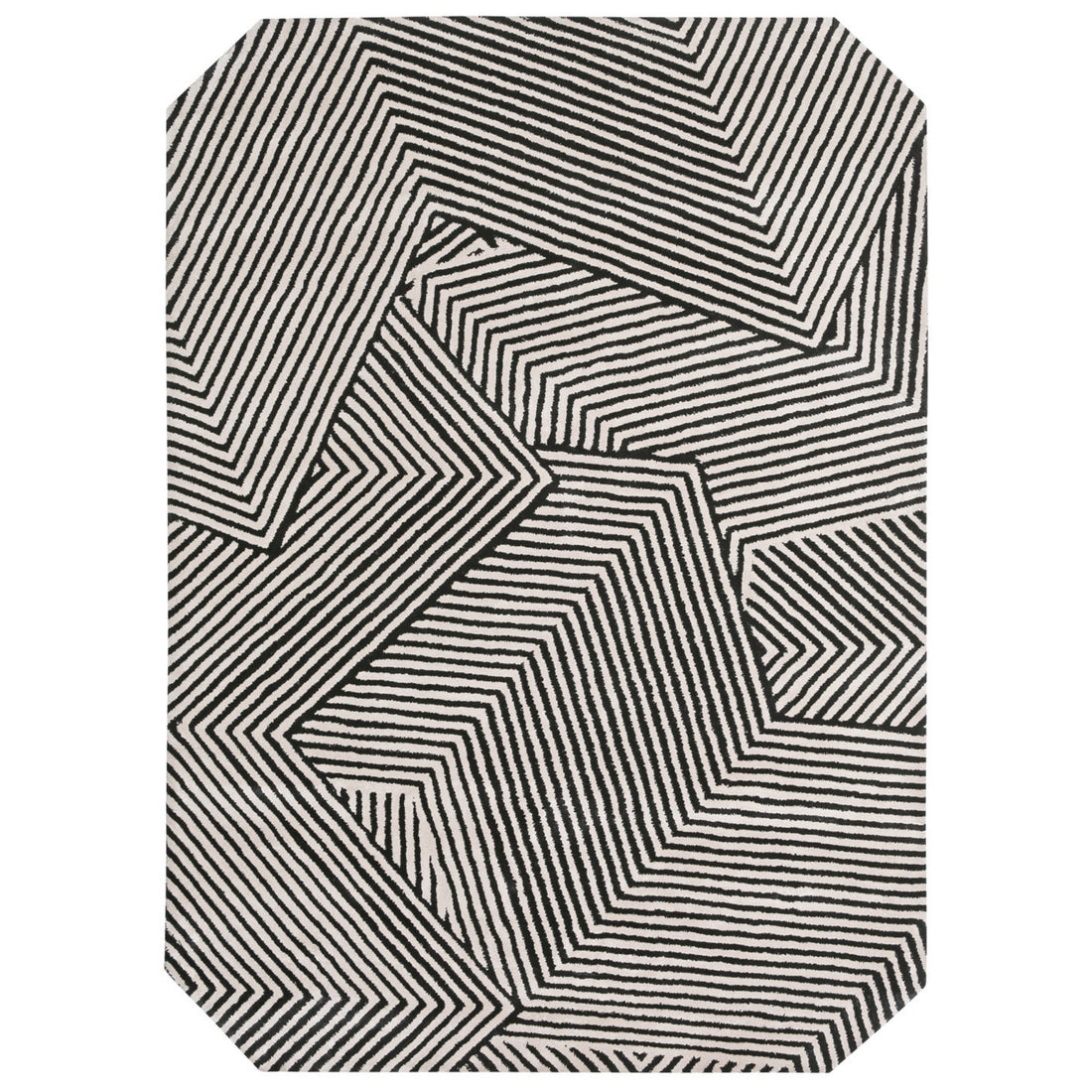 Handmade Wool Rug Tuft Weaving, Sustainable Contemporary Carpet, Black Three-Dimension Design, Rectangular Shape, Custom Made On-Demand in Turkiye_ETUGENE_Trace-004-A-Black