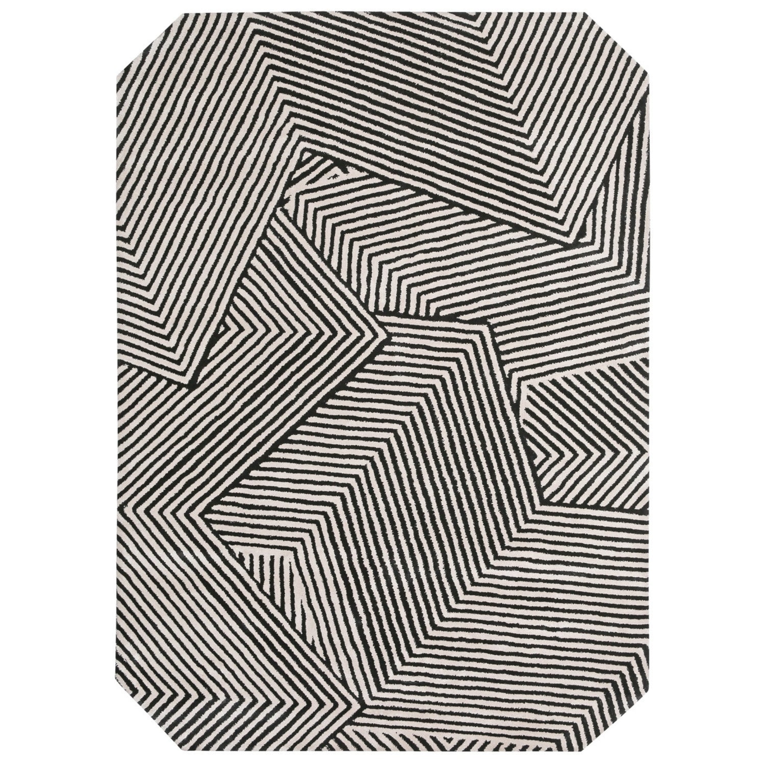 Handmade Wool Rug Tuft Weaving, Sustainable Contemporary Carpet, Black Three-Dimension Design, Rectangular Shape, Custom Made On-Demand in Turkiye_ETUGENE_Trace-004-A-Black