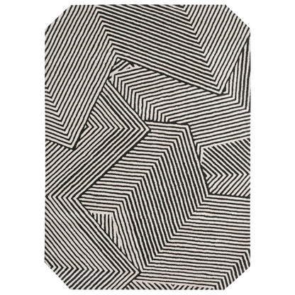 Handmade Wool Rug Tuft Weaving, Sustainable Contemporary Carpet, Black Three-Dimension Design, Rectangular Shape, Custom Made On-Demand in Turkiye_ETUGENE_Trace-004-A-Black