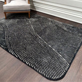 Handmade Wool Rug Tuft Weaving, Sustainable Contemporary Carpet, Black & White Curves, Rectangular Shape, Custom Made On-Demand in Turkiye_ETUGENE_Trace-005-A-Home