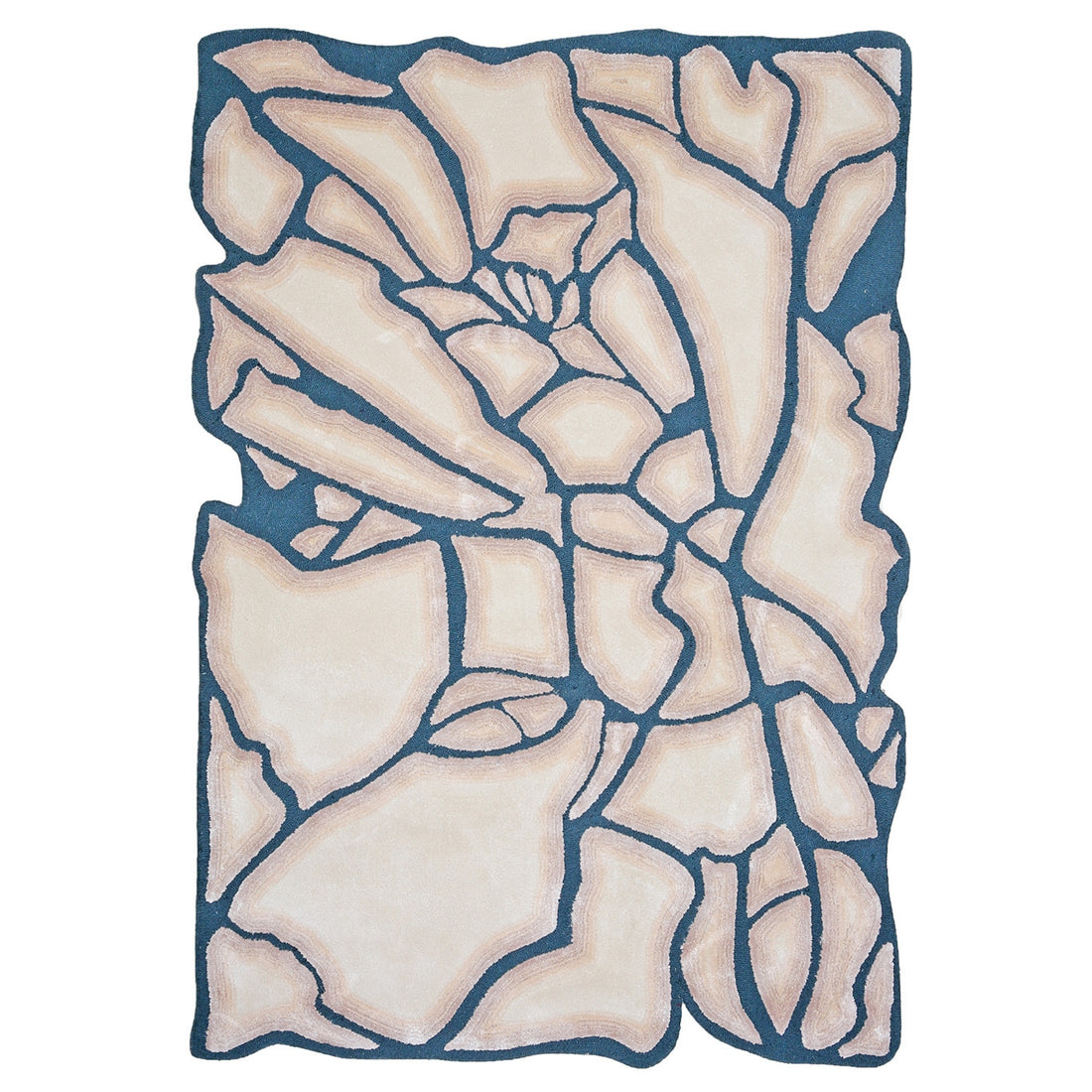 Handmade Wool Rug Tuft Weaving, Sustainable Contemporary Carpet, Blue Fragmented Design, Irregular Shape, Custom Made On-Demand in Turkiye_ETUGENE_Shinny-001-B