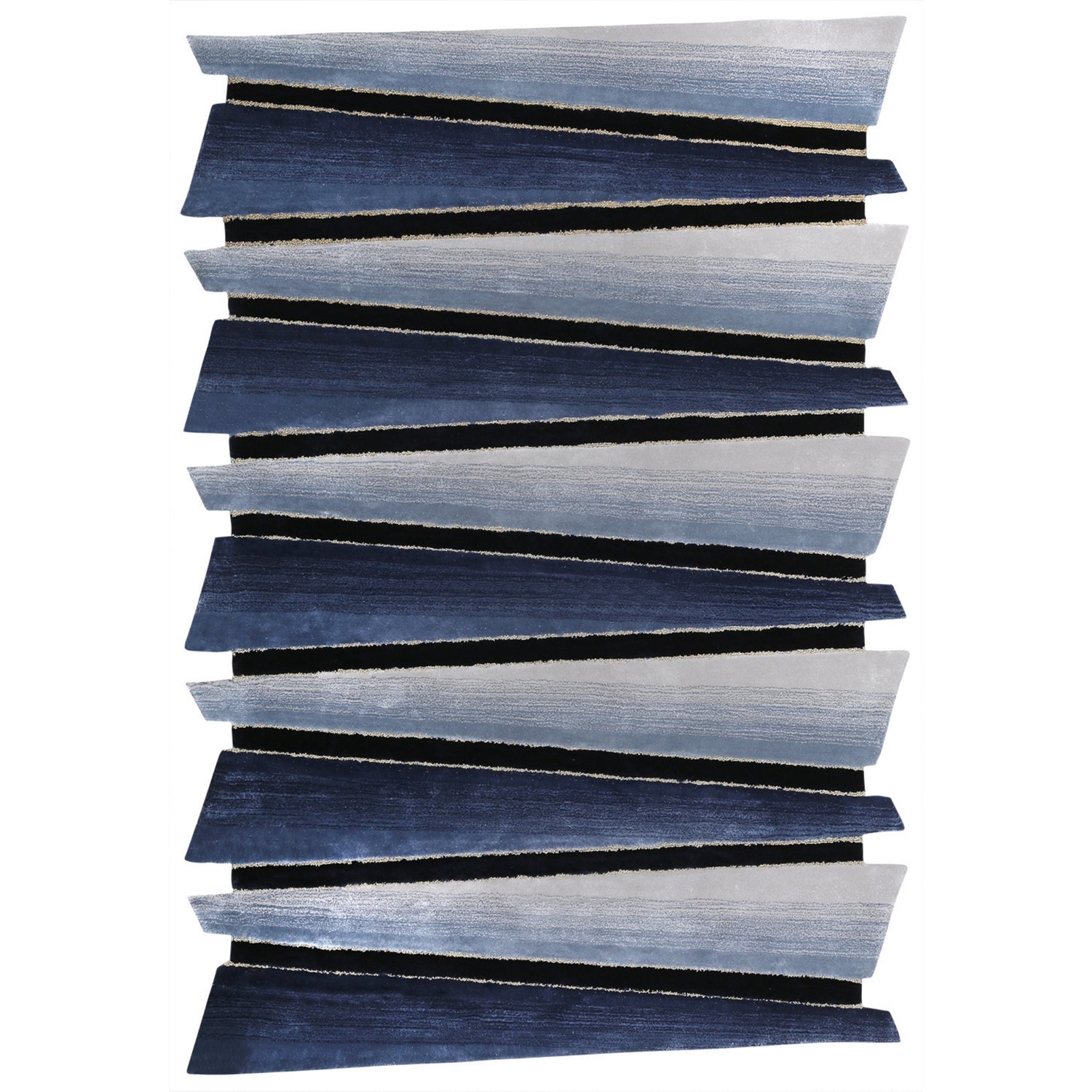 Handmade Wool Rug Tuft Weaving, Sustainable Contemporary Carpet, Blue Grey Pleat Design, Irregular Shape, Custom Made On-Demand in Turkiye_ETUGENE_Pleat-003-VX