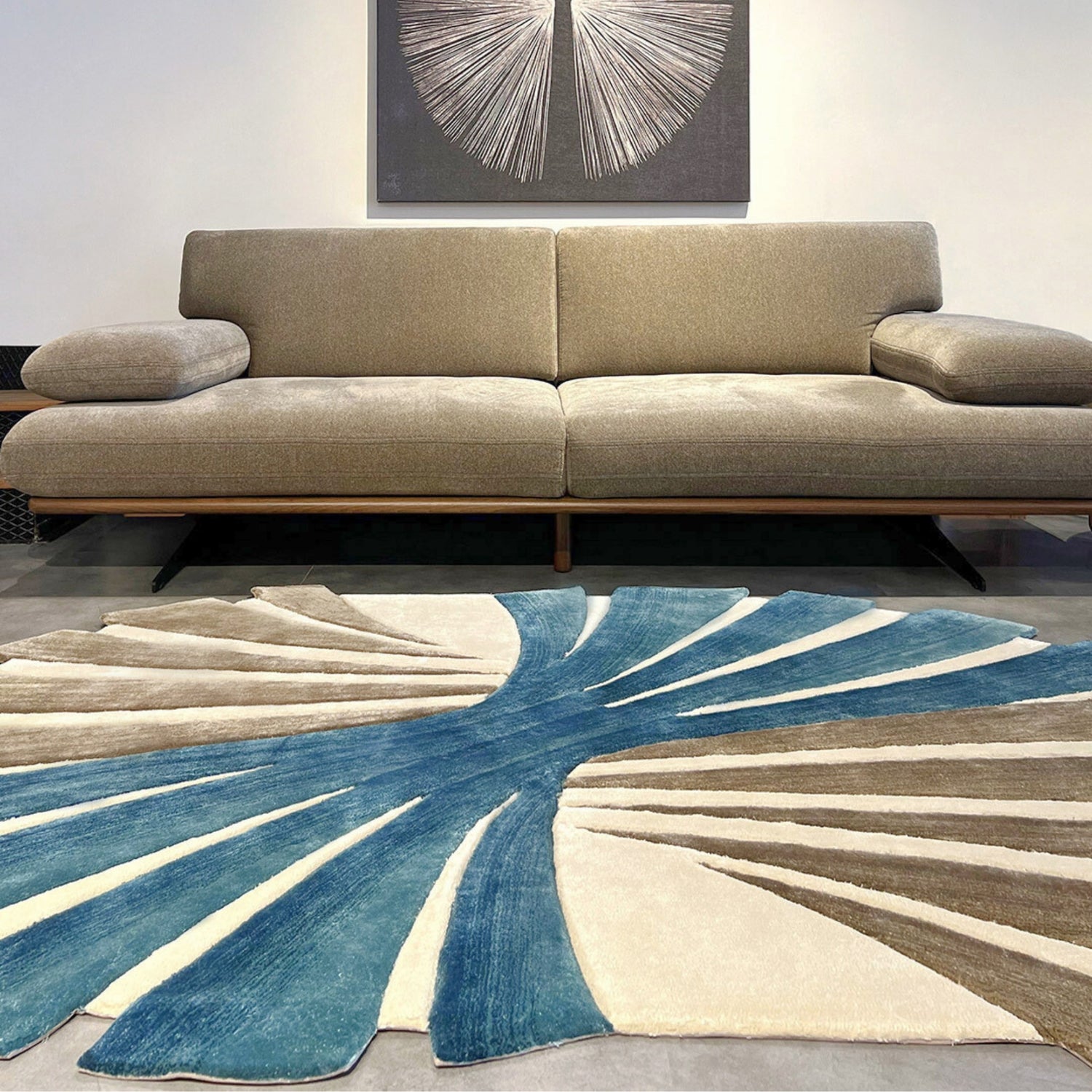 Handmade Wool Rug Tuft Weaving, Sustainable Contemporary Carpet, Blue Pleat Design, Irregular Shape, Custom Made On-Demand in Turkiye_ETUGENE_Pleat-002-V-Home