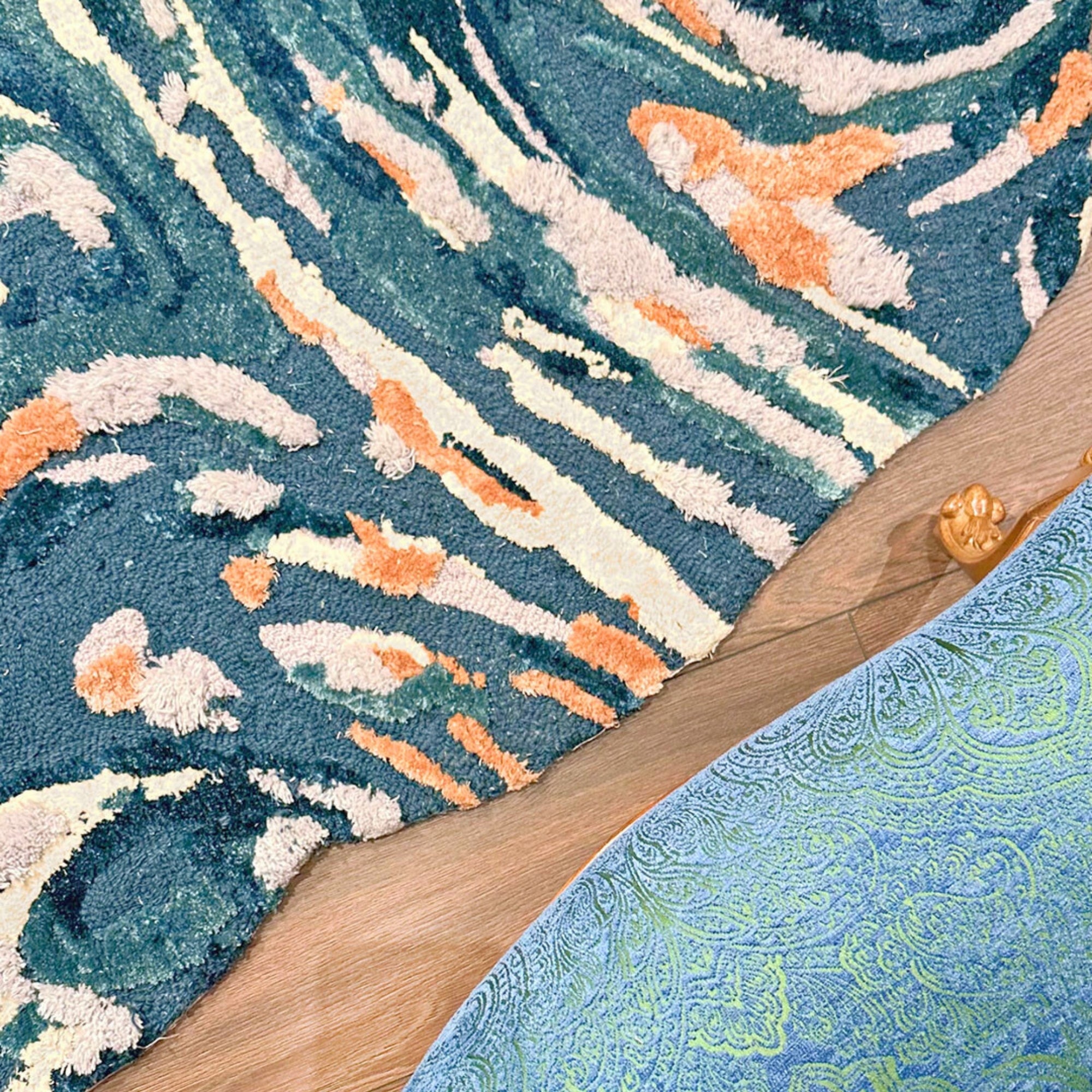 Handmade Wool Rug Tuft Weaving, Sustainable Contemporary Carpet, Blue Rock Shape, Irregular Shape, Custom Made On-Demand in Turkiye_ETUGENE_Rock-002-M-Floor