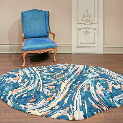 Handmade Wool Rug Tuft Weaving, Sustainable Contemporary Carpet, Blue Rock Shape, Irregular Shape, Custom Made On-Demand in Turkiye_ETUGENE_Rock-002-M-Home