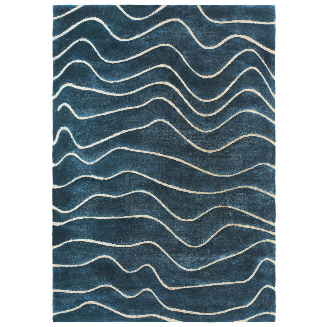 Handmade Wool Rug Tuft Weaving, Sustainable Contemporary Carpet, Blue Wave Design,  Rectangular Shape, Custom Made On-Demand in Turkiye_ETUGENE_Shinny-003-T