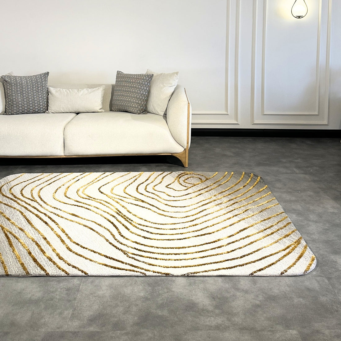 Handmade Wool Rug Tuft Weaving, Sustainable Contemporary Carpet, Bold Gold Rings, Rectangular Shape, Custom Made On-Demand in Turkiye_ETUGENE_Helix-002-F_Home