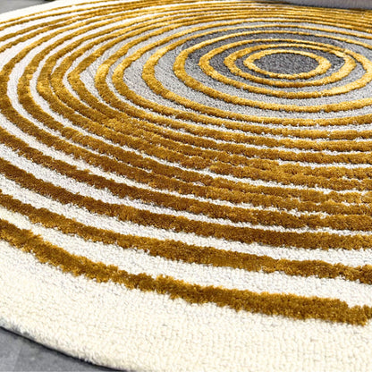 Handmade Wool Rug Tuft Weaving, Sustainable Contemporary Carpet, Bold Rings, Round Shape, Custom Made On-Demand in Turkiye_ETUGENE_Helix-001-F-Floor