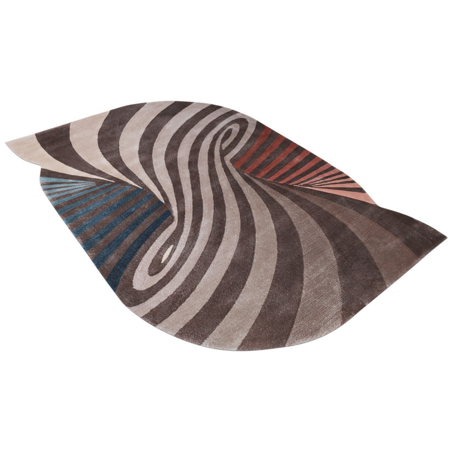 Handmade Wool Rug Tuft Weaving, Sustainable Contemporary Carpet, Brown Beige Swirl Design, Irregular Shape, Custom Made On-Demand in Turkiye_ETUGENE_Weave-002-N-Horizontal