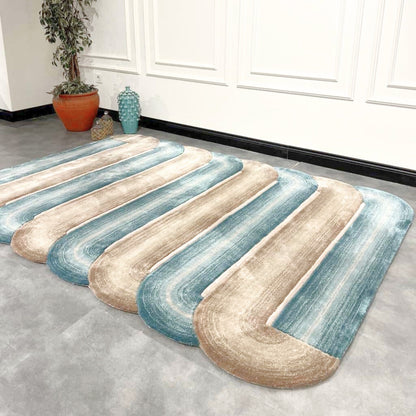 Handmade Wool Rug Tuft Weaving, Sustainable Contemporary Carpet, Brown &amp; Green Bands, Irregular Shape, Custom Made On-Demand in Turkiye_ETUGENE_Geo-006-D-Home