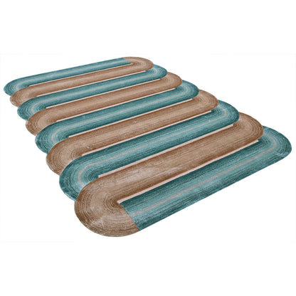 Handmade Wool Rug Tuft Weaving, Sustainable Contemporary Carpet, Brown &amp; Green Bands, Irregular Shape, Custom Made On-Demand in Turkiye_ETUGENE_Geo-006-D-Horizontal