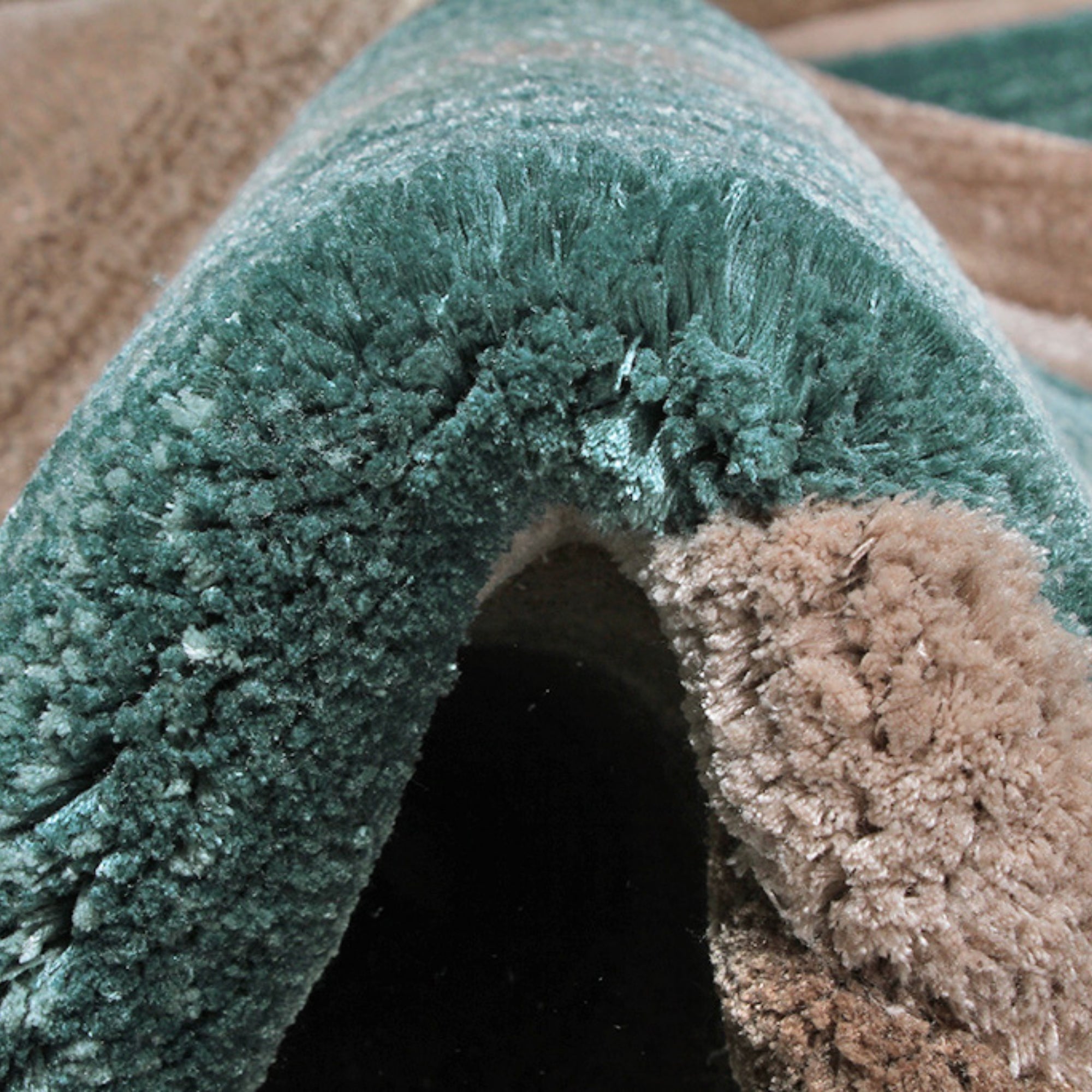 Handmade Wool Rug Tuft Weaving, Sustainable Contemporary Carpet, Brown &amp; Green Bands, Irregular Shape, Custom Made On-Demand in Turkiye_ETUGENE_Geo-006-D-Tuft