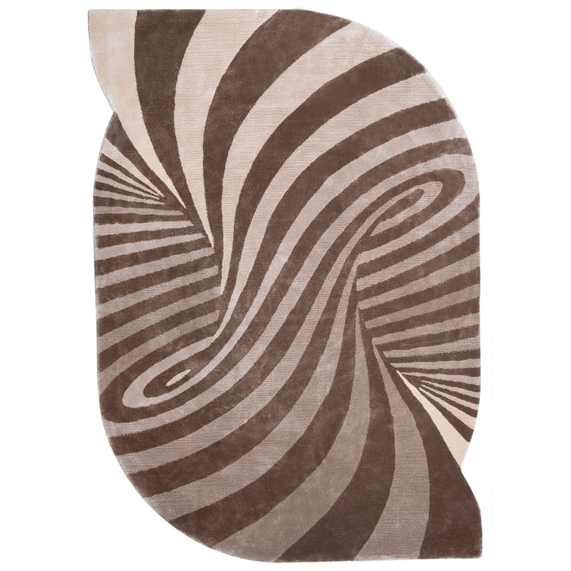 Handmade Wool Rug Tuft Weaving, Sustainable Contemporary Carpet, Brown Swirl Design, Irregular Shape, Custom Made On-Demand in Turkiye_ETUGENE_Weave-002-B