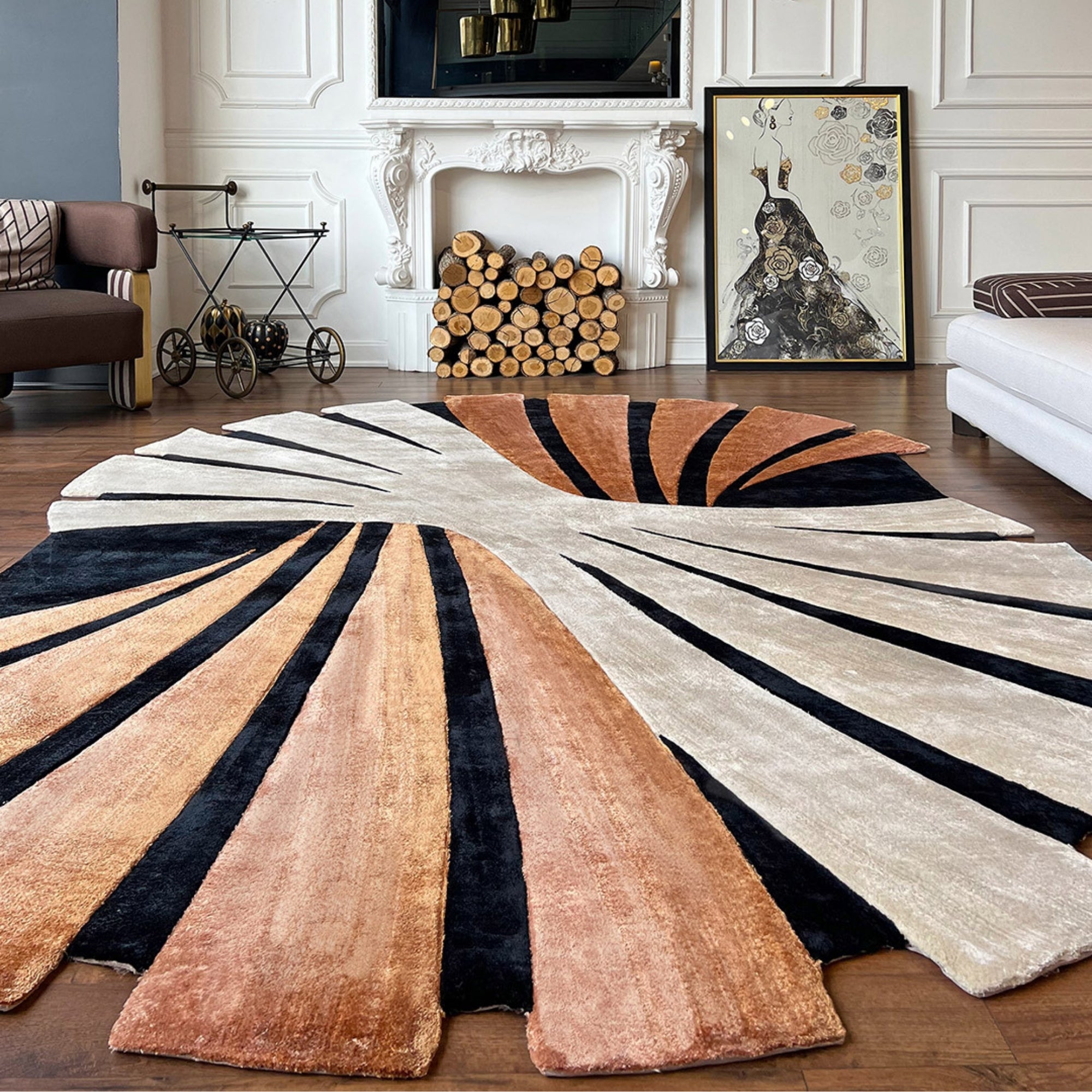 Handmade Wool Rug Tuft Weaving, Sustainable Contemporary Carpet, Coral Pleat Design, Irregular Shape, Custom Made On-Demand in Turkiye_ETUGENE_Pleat-002-D-Home