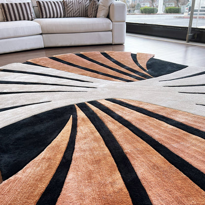 Handmade Wool Rug Tuft Weaving, Sustainable Contemporary Carpet, Coral Pleat Design, Irregular Shape, Custom Made On-Demand in Turkiye_ETUGENE_Pleat-002-D-LivingRoom