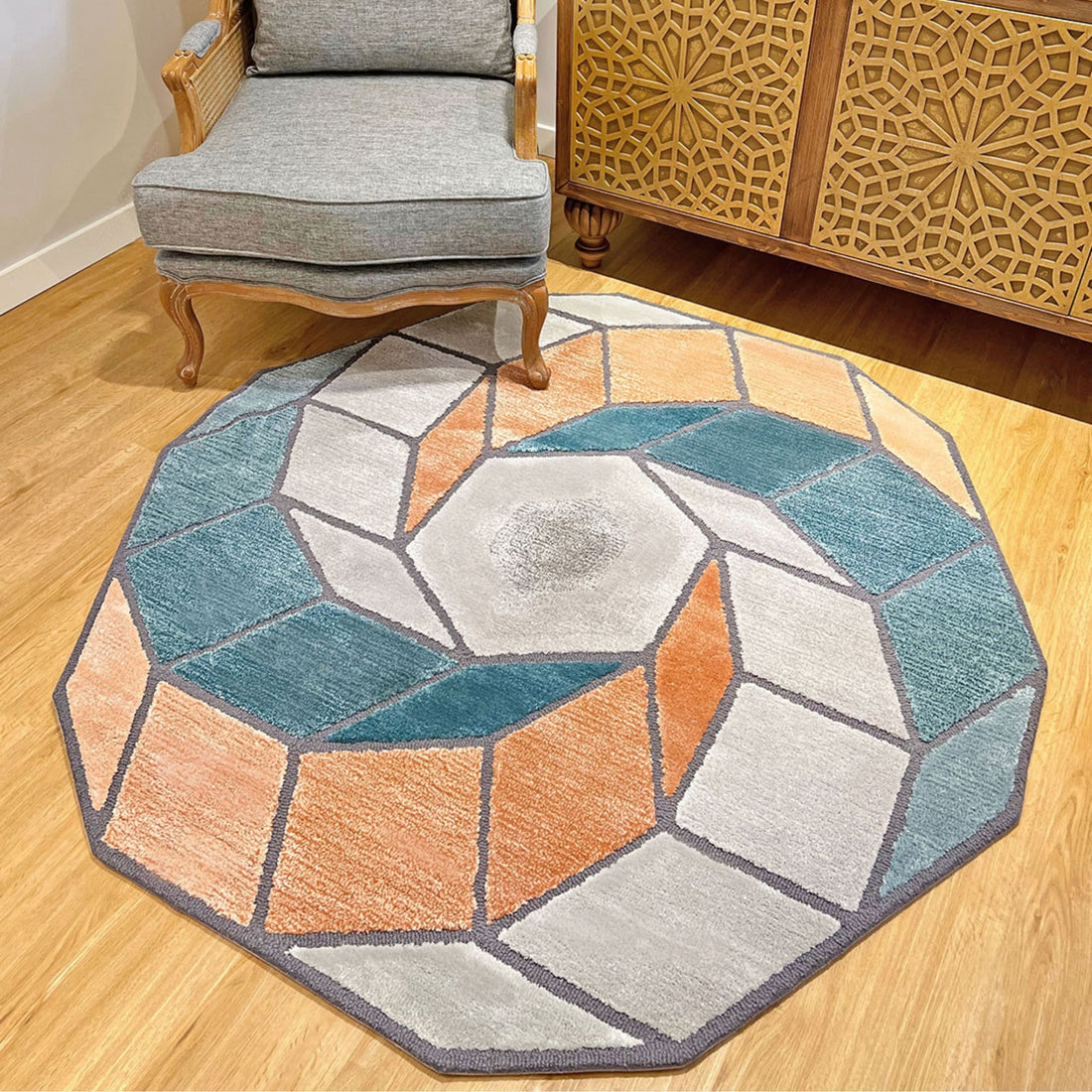 Handmade Wool Rug Tuft Weaving, Sustainable Contemporary Carpet, Cube Design, Irregular Shape, Custom Made On-Demand in Turkiye-ETUGENE_Geo-008-W-Home