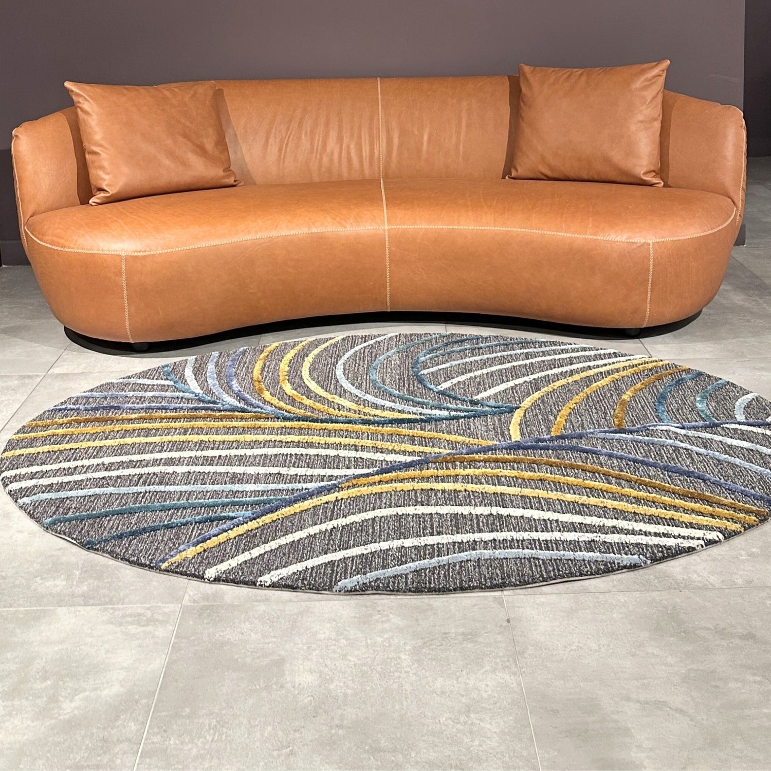 Handmade Wool Rug Tuft Weaving, Sustainable Contemporary Carpet, Flowing Curves, Round Shape, Custom Made On-Demand in Turkiye_ETUGENE_Helix-003-JX-Home