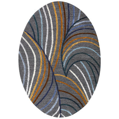 Handmade Wool Rug Tuft Weaving, Sustainable Contemporary Carpet, Flowing Curves, Round Shape, Custom Made On-Demand in Turkiye_ETUGENE_Helix-003-JX