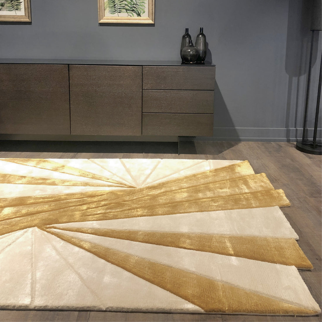Handmade Wool Rug Tuft Weaving, Sustainable Contemporary Carpet, Gold Pleat Design, Irregular Shape, Custom Made On-Demand in Turkiye_ETUGENE_Pleat-001-A-Home