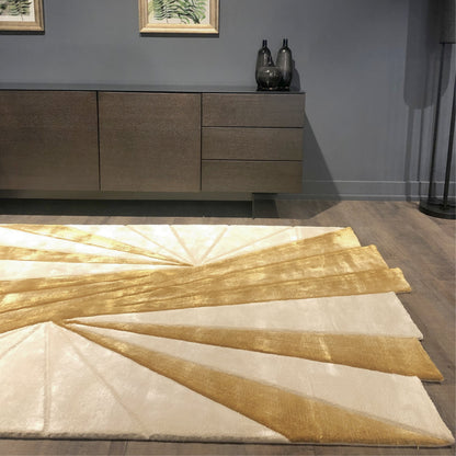 Handmade Wool Rug Tuft Weaving, Sustainable Contemporary Carpet, Gold Pleat Design, Irregular Shape, Custom Made On-Demand in Turkiye_ETUGENE_Pleat-001-A-Home