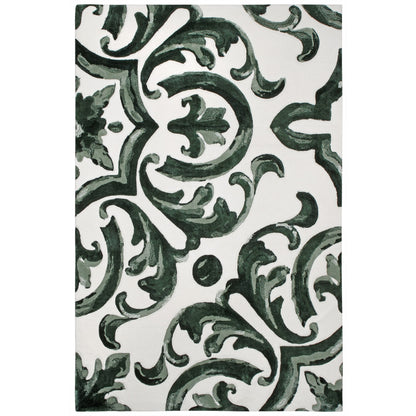 Handmade Wool Rug Tuft Weaving, Sustainable Contemporary Carpet, Green Baroque Design, Rectangular Shape, Custom Made On-Demand in Turkiye_ETUGENE_Mallorca-001-GD