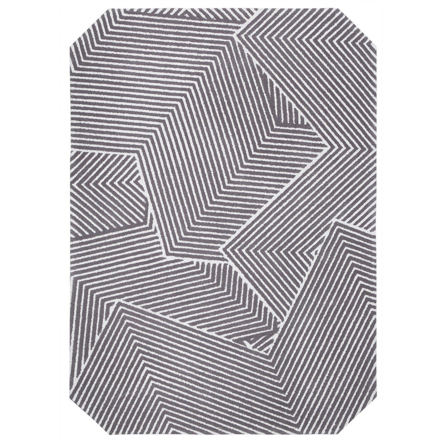 Handmade Wool Rug Tuft Weaving, Sustainable Contemporary Carpet, Grey &amp; White, Rectangular Shape, Custom Made On-Demand in Turkiye_ETUGENE_Trace-004-B