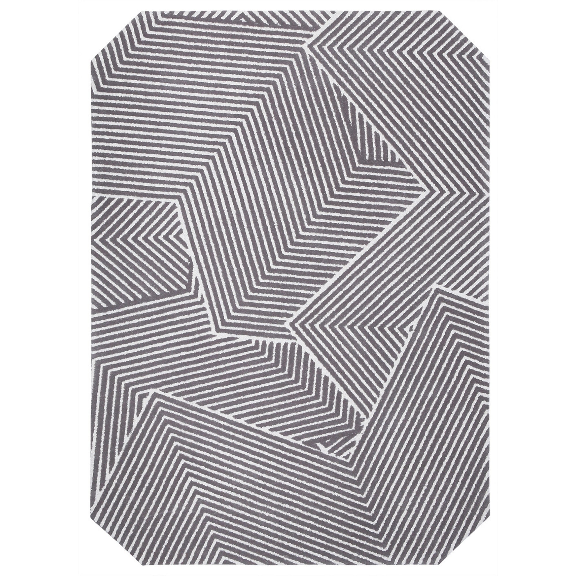 Handmade Wool Rug Tuft Weaving, Sustainable Contemporary Carpet, Grey &amp; White, Rectangular Shape, Custom Made On-Demand in Turkiye_ETUGENE_Trace-004-B