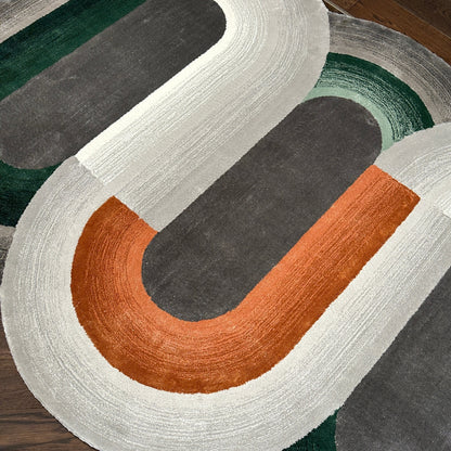 Handmade Wool Rug Tuft Weaving, Sustainable Contemporary Carpet, Interlocking Loops Design, Irregular Shape, Custom Made On-Demand in Turkiye_ETUGENE_Geo-002-GX-Floor