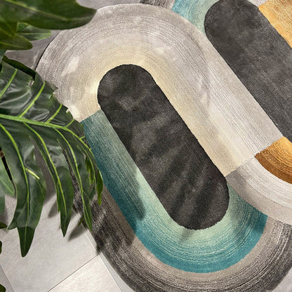 Handmade Wool Rug Tuft Weaving, Sustainable Contemporary Carpet, Interlocking Loops Design, Irregular Shape, Custom Made On-Demand in Turkiye_ETUGENE_Geo-002-T-Floor