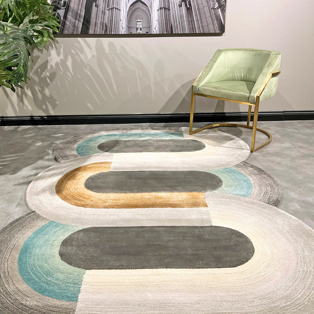 Handmade Wool Rug Tuft Weaving, Sustainable Contemporary Carpet, Interlocking Loops Design, Irregular Shape, Custom Made On-Demand in Turkiye_ETUGENE_Geo-002-T_Home