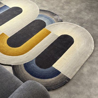 Handmade Wool Rug Tuft Weaving, Sustainable Contemporary Carpet, Interlocking Loops Design, Irregular Shape, Custom Made On-Demand in Turkiye_ETUGENE_Geo-002-VX-Floor