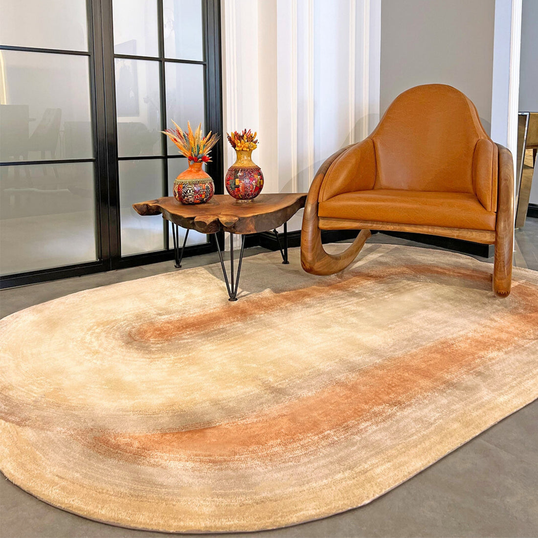 Handmade Wool Rug Tuft Weaving, Sustainable Contemporary Carpet, Interlocking Oval Shapes, Irregular Shape, Custom Made On-Demand in Turkiye_ETUGENE_Geo-005-G-Home