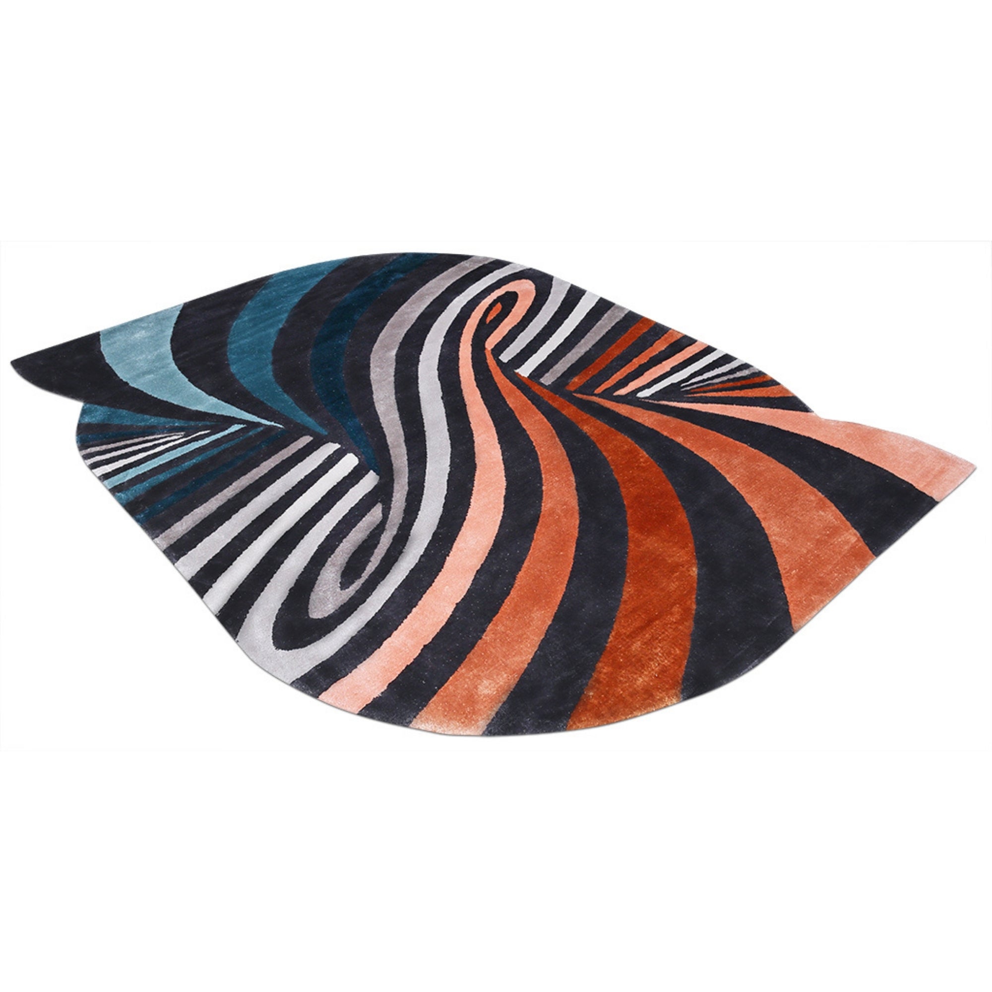 Handmade Wool Rug Tuft Weaving, Sustainable Contemporary Carpet, Multicolor Swirl Design, Irregular Shape, Custom Made On-Demand in Turkiye_ETUGENE_Weave-002-G-Horizontal