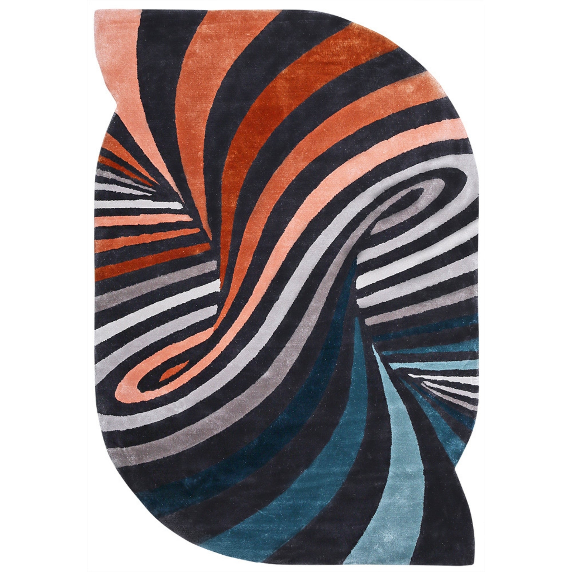 Handmade Wool Rug Tuft Weaving, Sustainable Contemporary Carpet, Multicolor Swirl Design, Irregular Shape, Custom Made On-Demand in Turkiye_ETUGENE_Weave-002-G