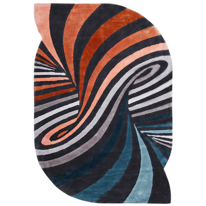Handmade Wool Rug Tuft Weaving, Sustainable Contemporary Carpet, Multicolor Swirl Design, Irregular Shape, Custom Made On-Demand in Turkiye_ETUGENE_Weave-002-G