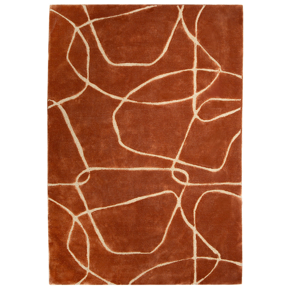 Handmade Wool Rug Tuft Weaving, Sustainable Contemporary Carpet, Shinny Curve Orange Design, Rectangular Shape, Custom Made On-Demand in Turkiye_ETUGENE_Shinny-004-E