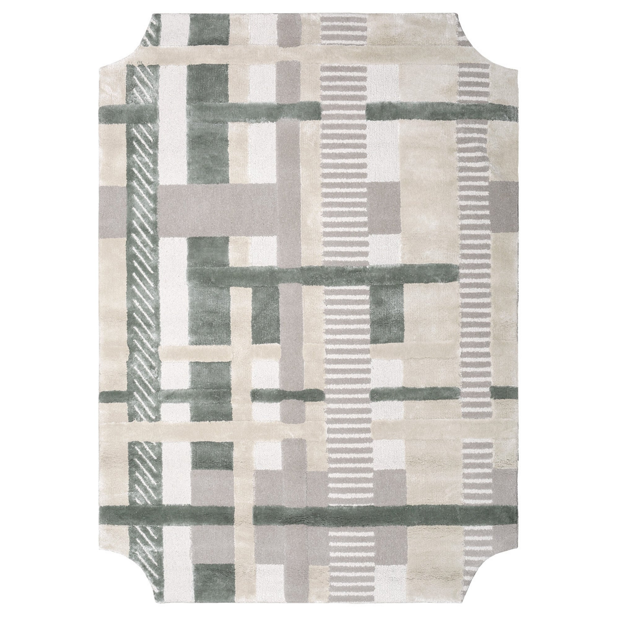 Handmade Wool Rug Tuft Weaving, Sustainable Contemporary Carpet, Stripes and Lines, Rectangular Shape, Custom Made On-Demand in Turkiye_ETUGENE_Plaid-001-GR